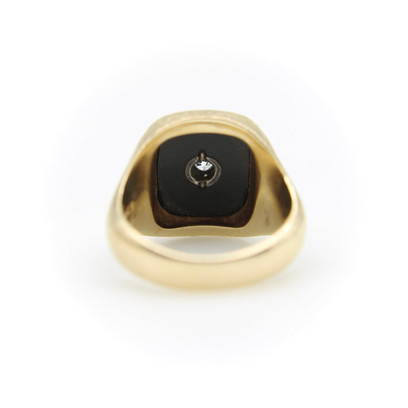 14K Gold Onyx and Diamond Signet Ring Ring Kirsten's Corner 