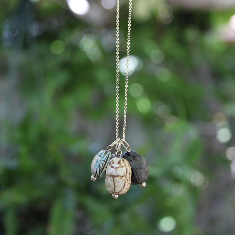 Egyptian Revival Tan Stone Scarab Pendant with 14K Gold Mount jewelry Kirsten's Corner 