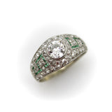 Art Deco Platinum Diamond Emerald and Pave Diamond Ring ring Kirsten's Corner 