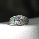 Art Deco Platinum Diamond Emerald and Pave Diamond Ring ring Kirsten's Corner 