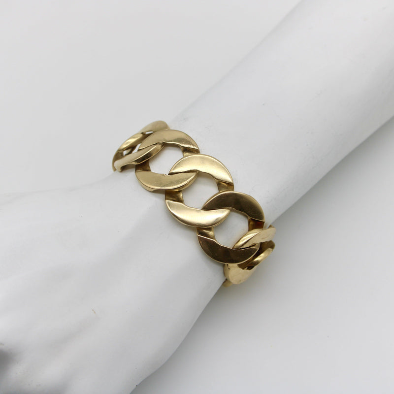 Vintage 14K Gold Wide Flattened Curb Link Bracelet Bracelet Kirsten's Corner 