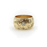 Victorian 14K Gold Hand-Engraved Celestial Themed Band or Ring with Diamonds