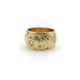 Victorian 14K Gold Hand-Engraved Celestial Themed Band or Ring with Diamonds