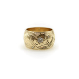 Victorian 14K Gold Hand-Engraved Celestial Themed Band or Ring with Diamonds