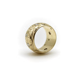 Victorian 14K Gold Hand-Engraved Celestial Themed Band or Ring with Diamonds