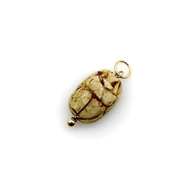 Egyptian Revival Tan Stone Scarab Pendant with 14K Gold Mount jewelry Kirsten's Corner 