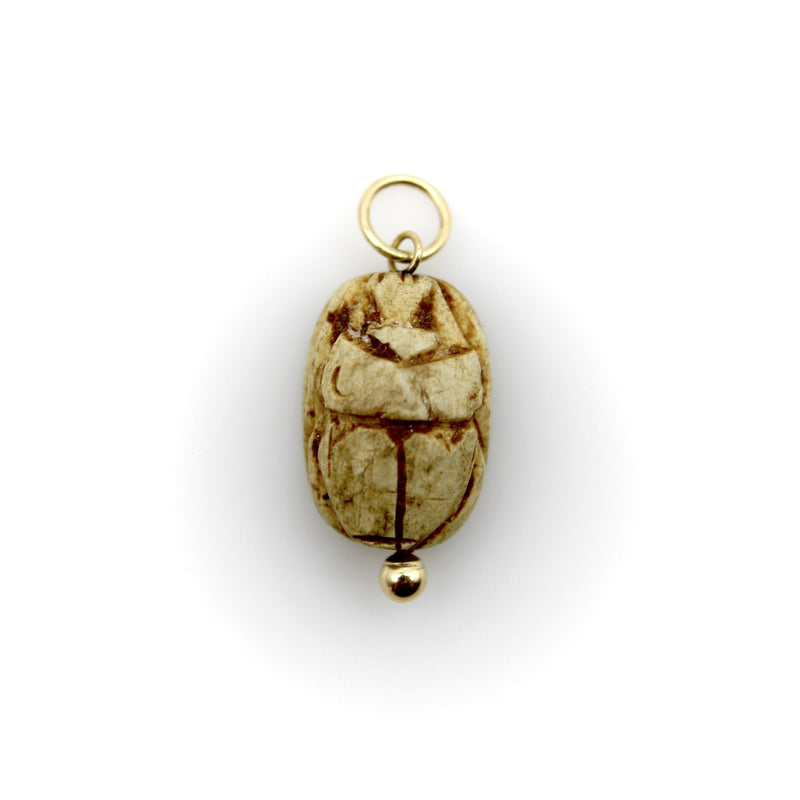 Egyptian Revival Tan Stone Scarab Pendant with 14K Gold Mount jewelry Kirsten's Corner 