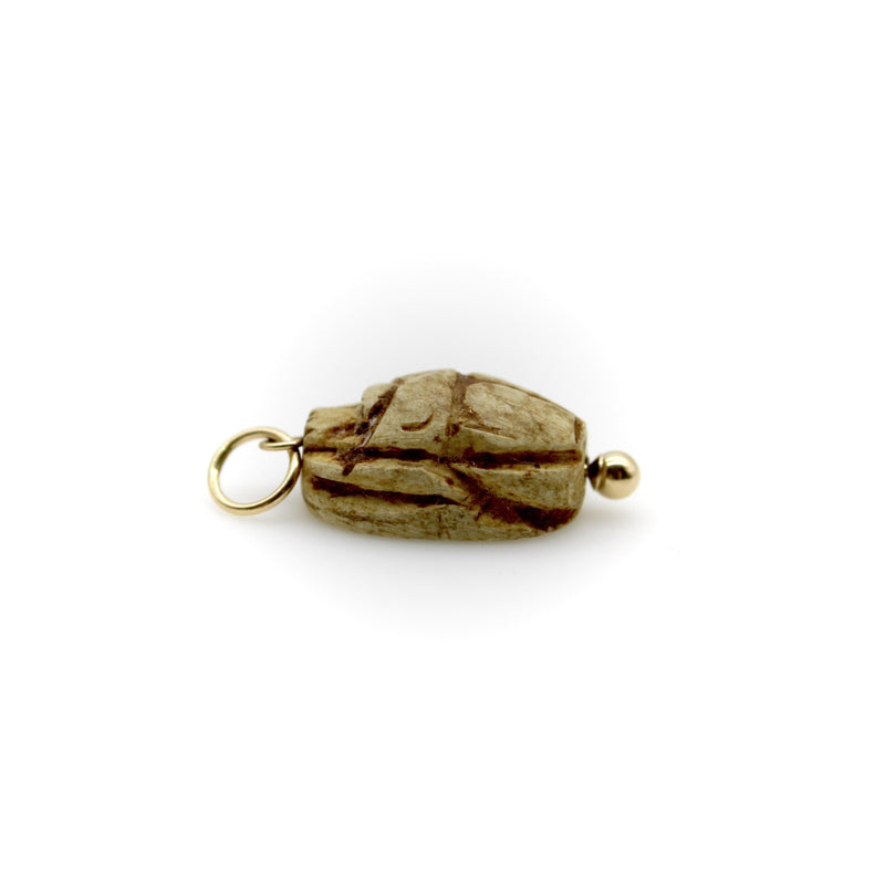 Egyptian Revival Tan Stone Scarab Pendant with 14K Gold Mount jewelry Kirsten's Corner 