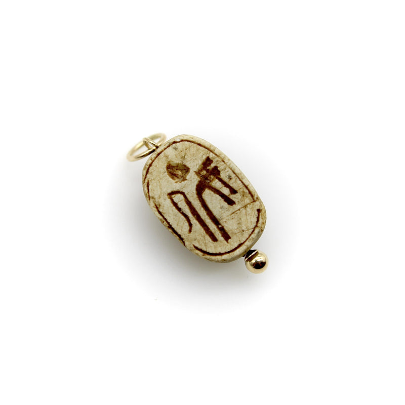 Egyptian Revival Tan Stone Scarab Pendant with 14K Gold Mount jewelry Kirsten's Corner 