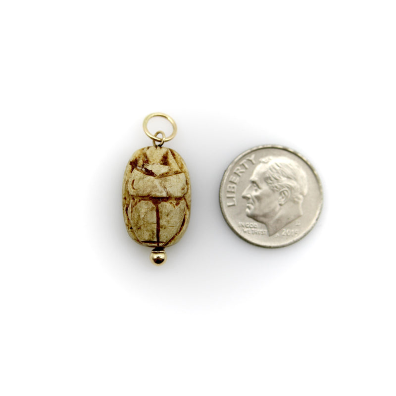 Egyptian Revival Tan Stone Scarab Pendant with 14K Gold Mount jewelry Kirsten's Corner 