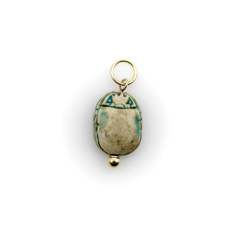 Egyptian Revival Turquoise Wash Faience Scarab Pendant with 14K Gold Mount Pendant, Charm Kirsten's Corner 