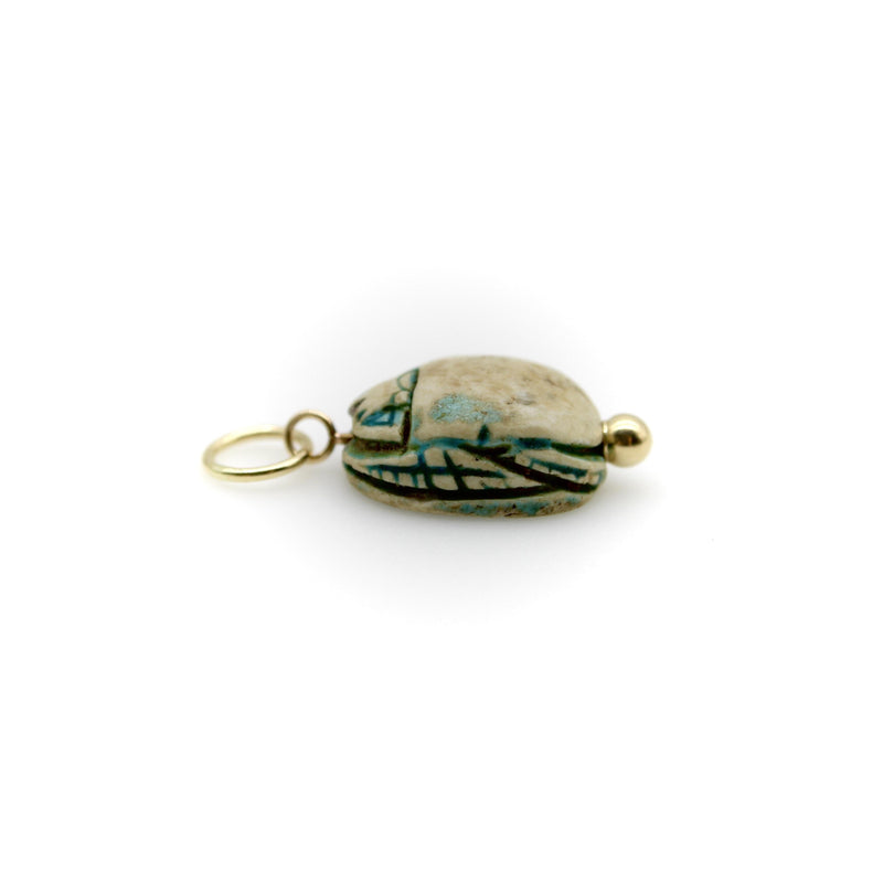 Egyptian Revival Turquoise Wash Faience Scarab Pendant with 14K Gold Mount Pendant, Charm Kirsten's Corner 