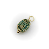 Egyptian Revival Turquoise Wash Faience Scarab Pendant with 14K Gold Mount Pendant, Charm Kirsten's Corner 