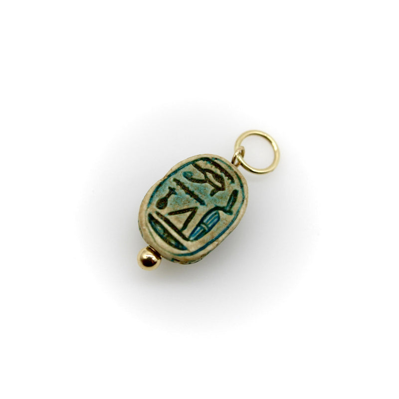 Egyptian Revival Turquoise Wash Faience Scarab Pendant with 14K Gold Mount Pendant, Charm Kirsten's Corner 