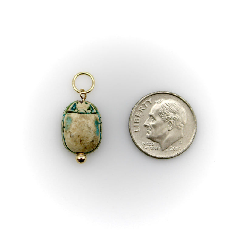 Egyptian Revival Turquoise Wash Faience Scarab Pendant with 14K Gold Mount Pendant, Charm Kirsten's Corner 