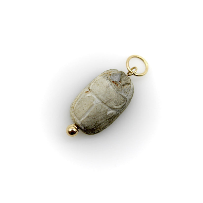 Egyptian Revival Gray Stone Scarab Pendant with 14K Gold Mount Pendant, Charm Kirsten's Corner 