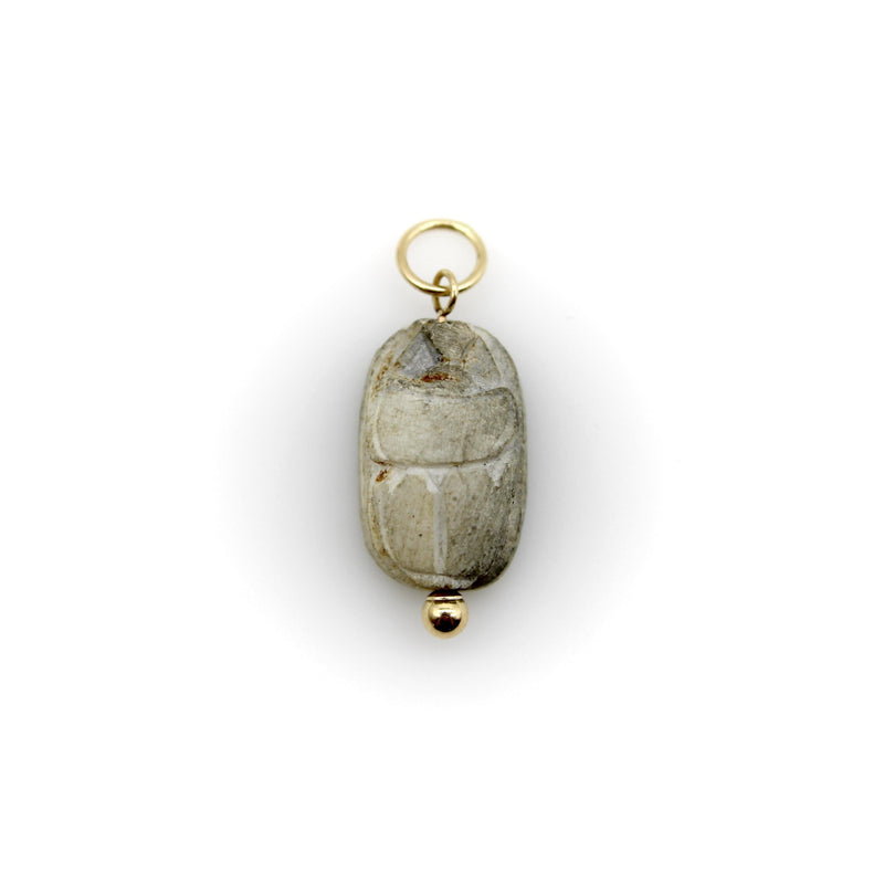 Egyptian Revival Gray Stone Scarab Pendant with 14K Gold Mount Pendant, Charm Kirsten's Corner 