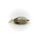 Egyptian Revival Gray Stone Scarab Pendant with 14K Gold Mount Pendant, Charm Kirsten's Corner 