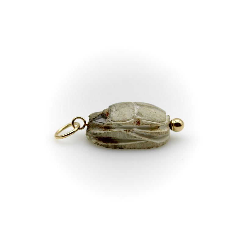 Egyptian Revival Gray Stone Scarab Pendant with 14K Gold Mount Pendant, Charm Kirsten's Corner 