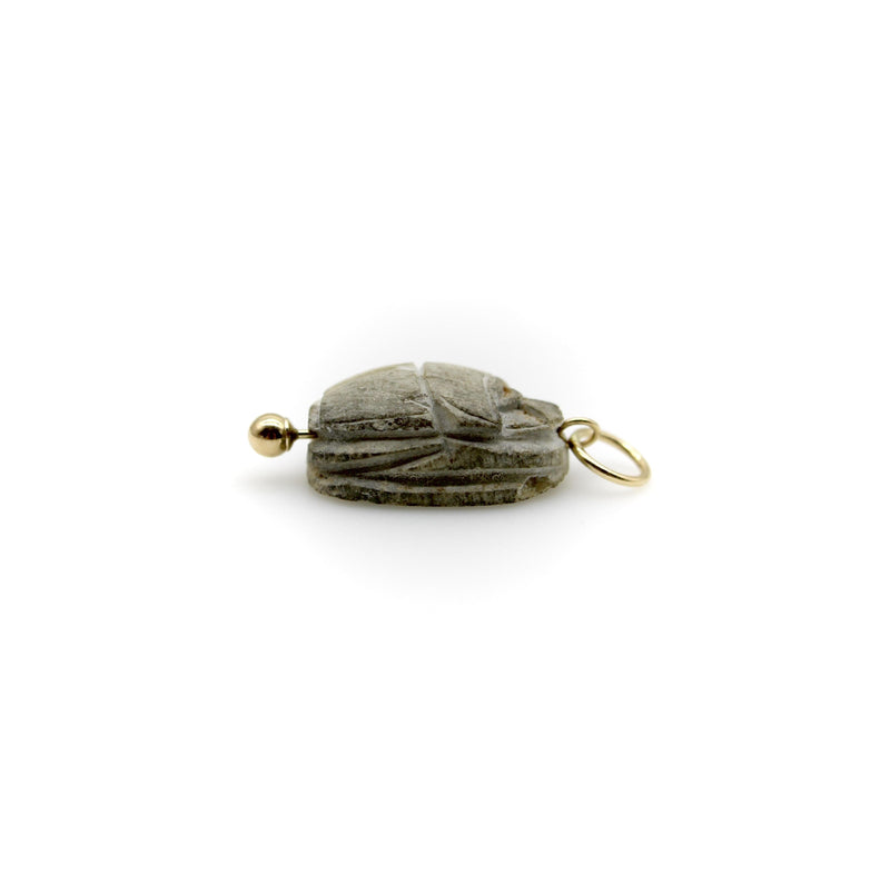 Egyptian Revival Gray Stone Scarab Pendant with 14K Gold Mount Pendant, Charm Kirsten's Corner 