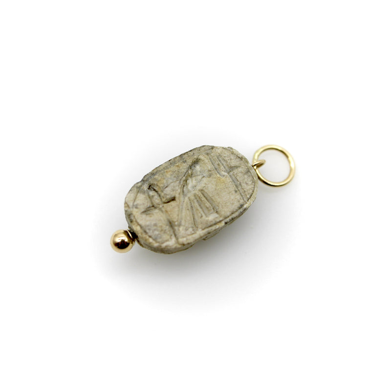 Egyptian Revival Gray Stone Scarab Pendant with 14K Gold Mount Pendant, Charm Kirsten's Corner 