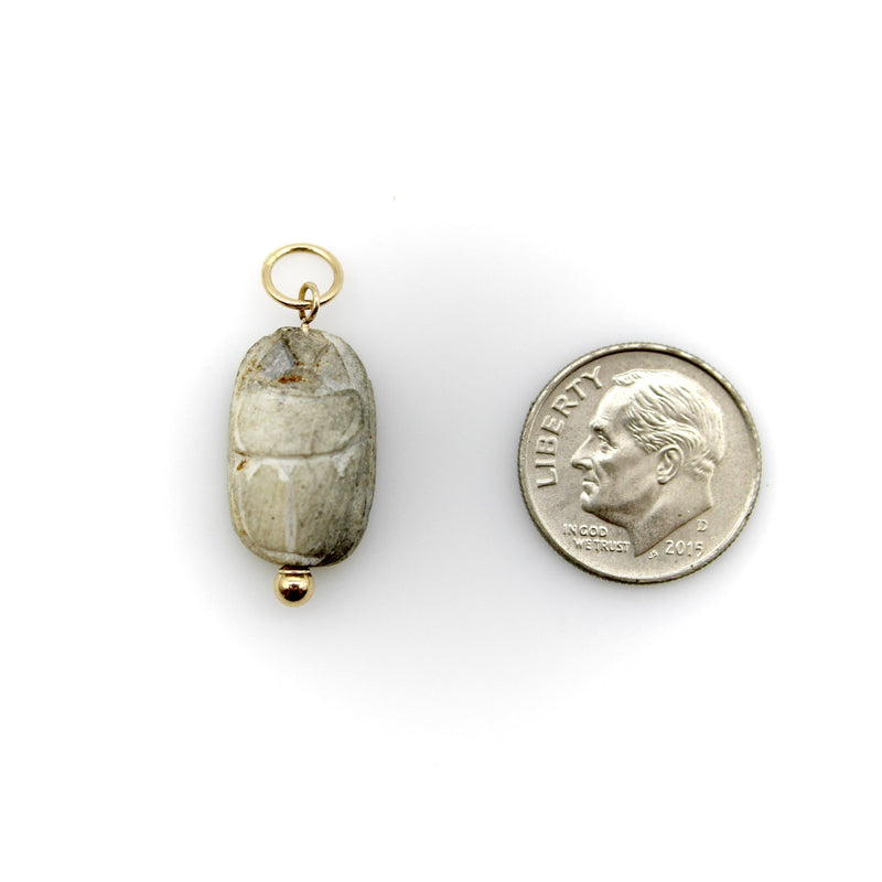 Egyptian Revival Gray Stone Scarab Pendant with 14K Gold Mount Pendant, Charm Kirsten's Corner 