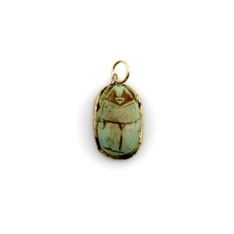 Egyptian Revival Turqoise Faience Scarab Pendant with 14K Gold Mount Pendant, Charm Kirsten's Corner 