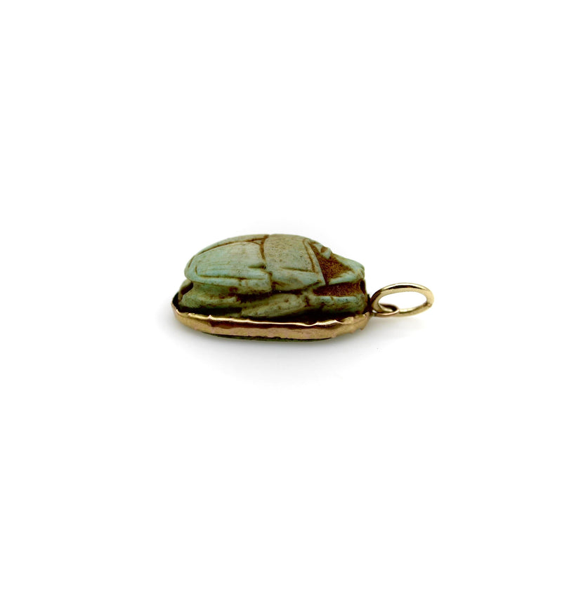 Egyptian Revival Turqoise Faience Scarab Pendant with 14K Gold Mount Pendant, Charm Kirsten's Corner 