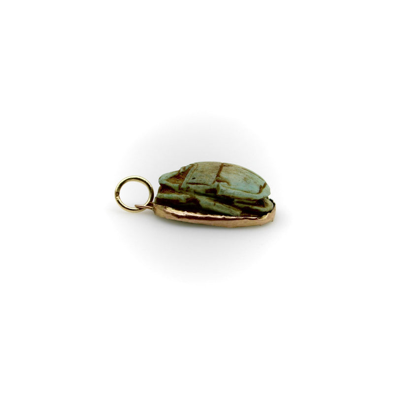 Egyptian Revival Turqoise Faience Scarab Pendant with 14K Gold Mount Pendant, Charm Kirsten's Corner 