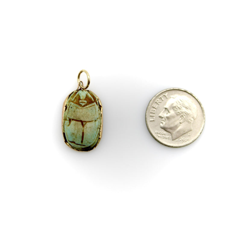 Egyptian Revival Turqoise Faience Scarab Pendant with 14K Gold Mount Pendant, Charm Kirsten's Corner 