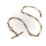 Victorian 9K Gold Trombone Link Chain with T-Bar, Spring Ring, and Dog Clip Chain Kirsten's Corner 