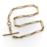 Victorian 9K Gold Trombone Link Chain with T-Bar, Spring Ring, and Dog Clip Chain Kirsten's Corner 