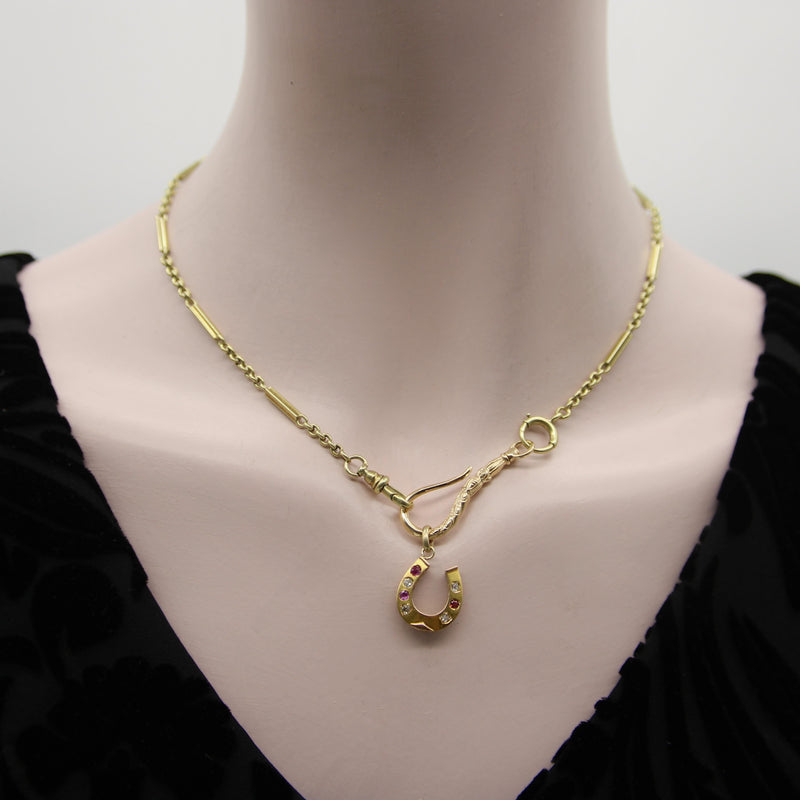 Victorian 18K Gold Diamond and Ruby Horseshoe Pendant Kirsten's Corner 