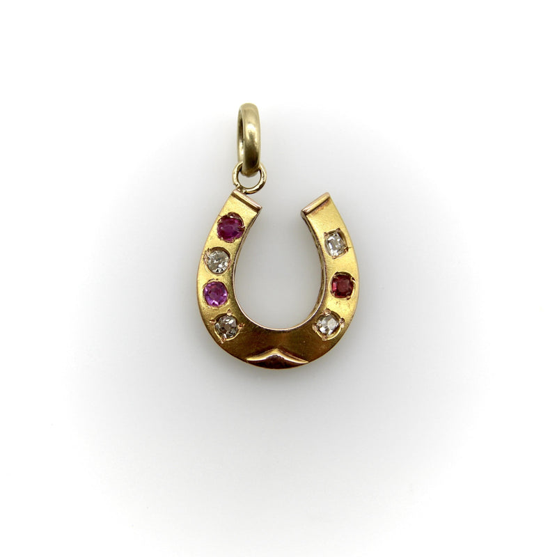Victorian 18K Gold Diamond and Ruby Horseshoe Pendant Kirsten's Corner 