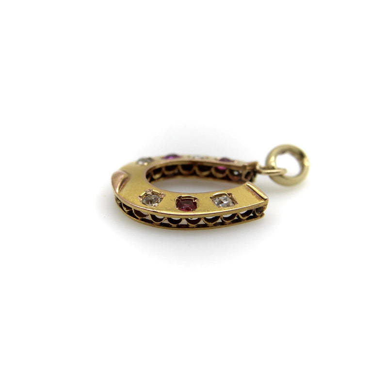 Victorian 18K Gold Diamond and Ruby Horseshoe Pendant Kirsten's Corner 