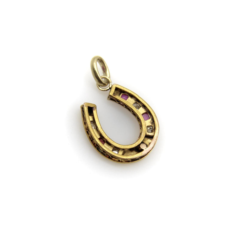 Victorian 18K Gold Diamond and Ruby Horseshoe Pendant Kirsten's Corner 