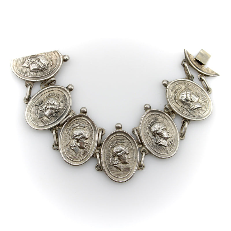 Victorian Sterling Silver Homeric Medallion Link Bracelet jewelry Kirsten's Corner 