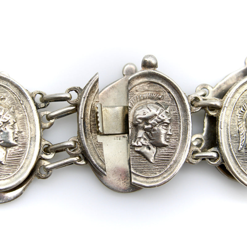 Victorian Sterling Silver Homeric Medallion Link Bracelet jewelry Kirsten's Corner 