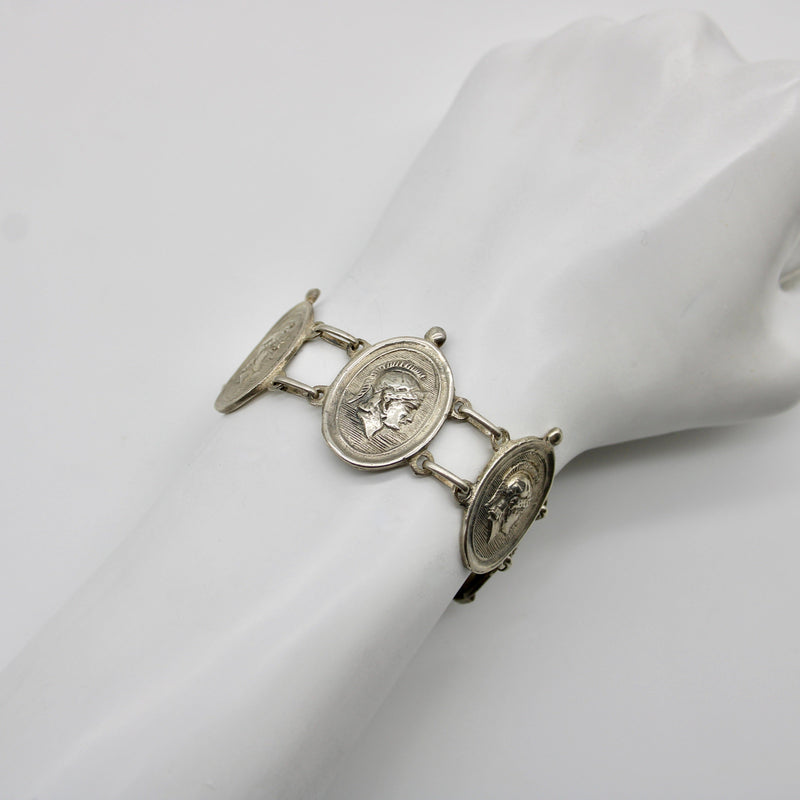 Victorian Sterling Silver Homeric Medallion Link Bracelet jewelry Kirsten's Corner 