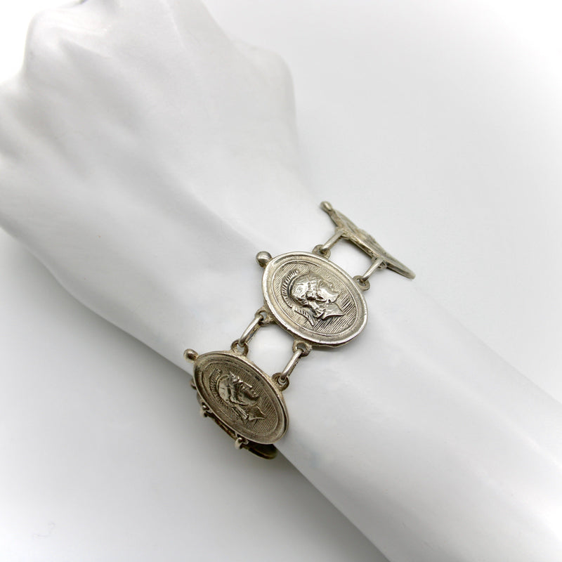 Victorian Sterling Silver Homeric Medallion Link Bracelet jewelry Kirsten's Corner 