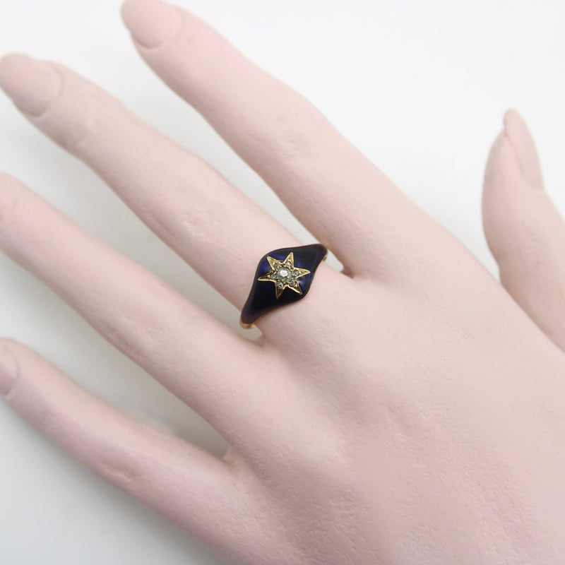 15K Early Victorian Diamond and Blue Enamel Star Ring Ring Kirsten's Corner 