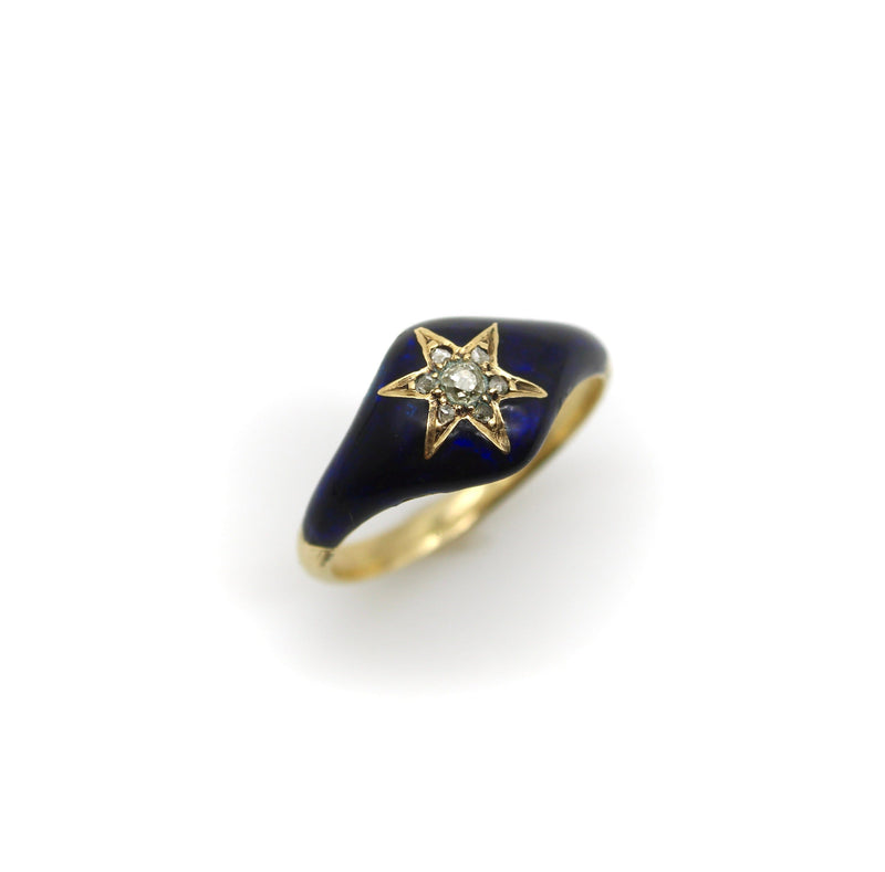 15K Early Victorian Diamond and Blue Enamel Star Ring Ring Kirsten's Corner 