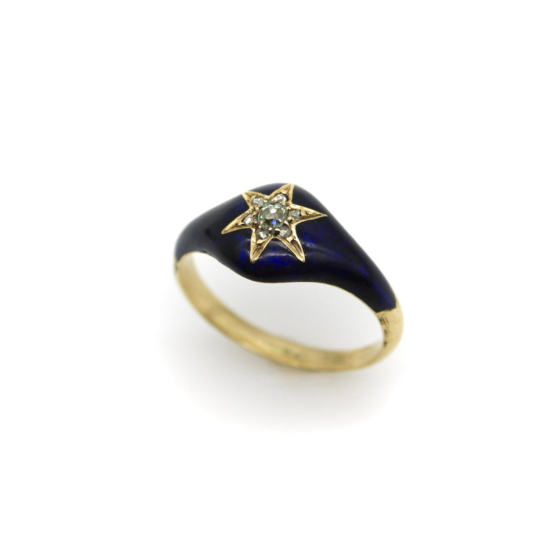 15K Early Victorian Diamond and Blue Enamel Star Ring Ring Kirsten's Corner 