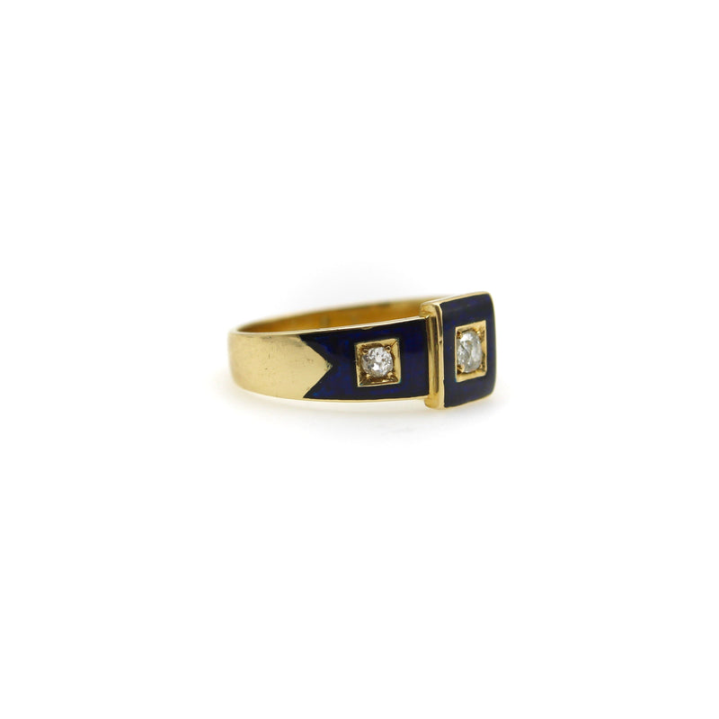 18K Gold Early Victorian Diamond Trilogy Ring with Blue Enamel Details Ring Kirsten's Corner 