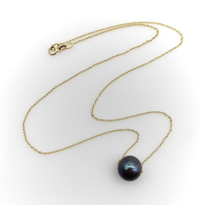 14K Gold Necklace with Black South Sea Pearl Necklace Kirsten's Corner 