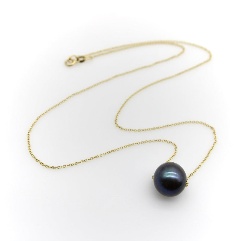 14K Gold Necklace with Black South Sea Pearl Necklace Kirsten's Corner 