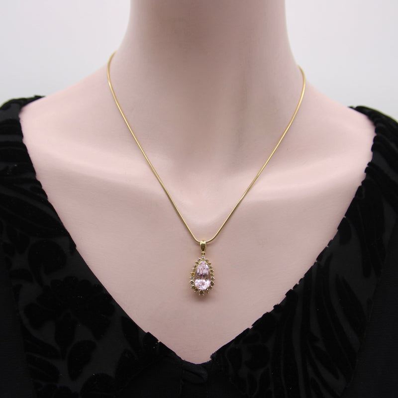 Vintage 14K Gold, Kunzite and Cognac Diamond Pendant Necklace Kirsten's Corner Jewelry 