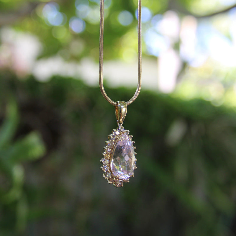 Vintage 14K Gold, Kunzite and Cognac Diamond Pendant Necklace Kirsten's Corner Jewelry 