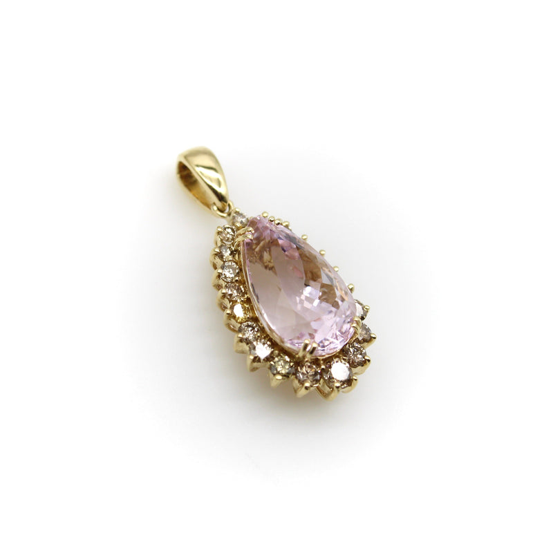Vintage 14K Gold, Kunzite and Cognac Diamond Pendant Necklace Kirsten's Corner Jewelry 