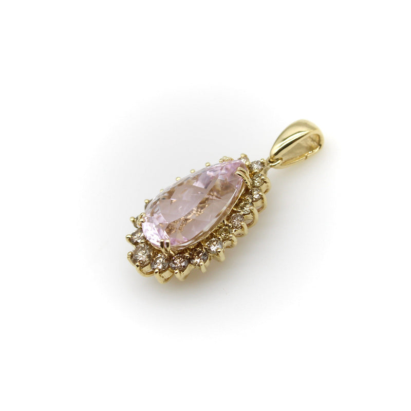 Vintage 14K Gold, Kunzite and Cognac Diamond Pendant Necklace Kirsten's Corner Jewelry 